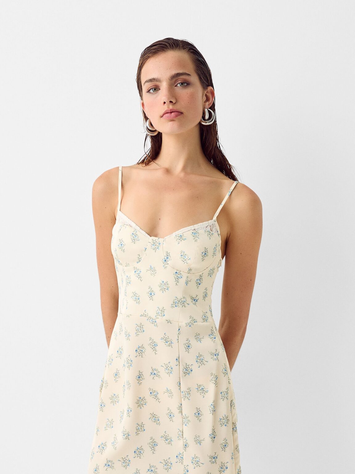 Bershka Rochie de vară  crem / albastru deschis / verde jad / negru