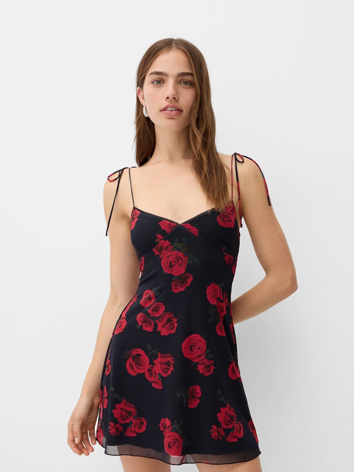 Bershka Rochie de vară  verde pin / roșu / negru