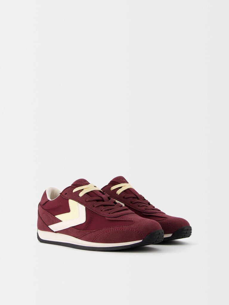 Original Bershka Sneaker low  galben deschis / roșu burgundy / alb