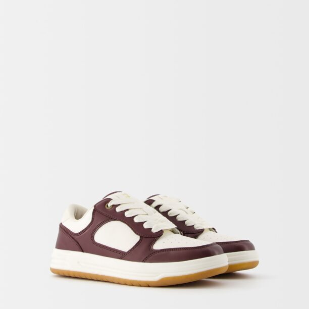 Original Bershka Sneaker low  maro închis / alb