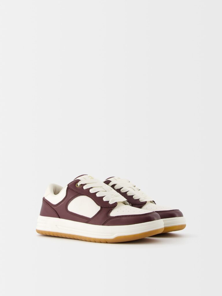 Original Bershka Sneaker low  maro închis / alb