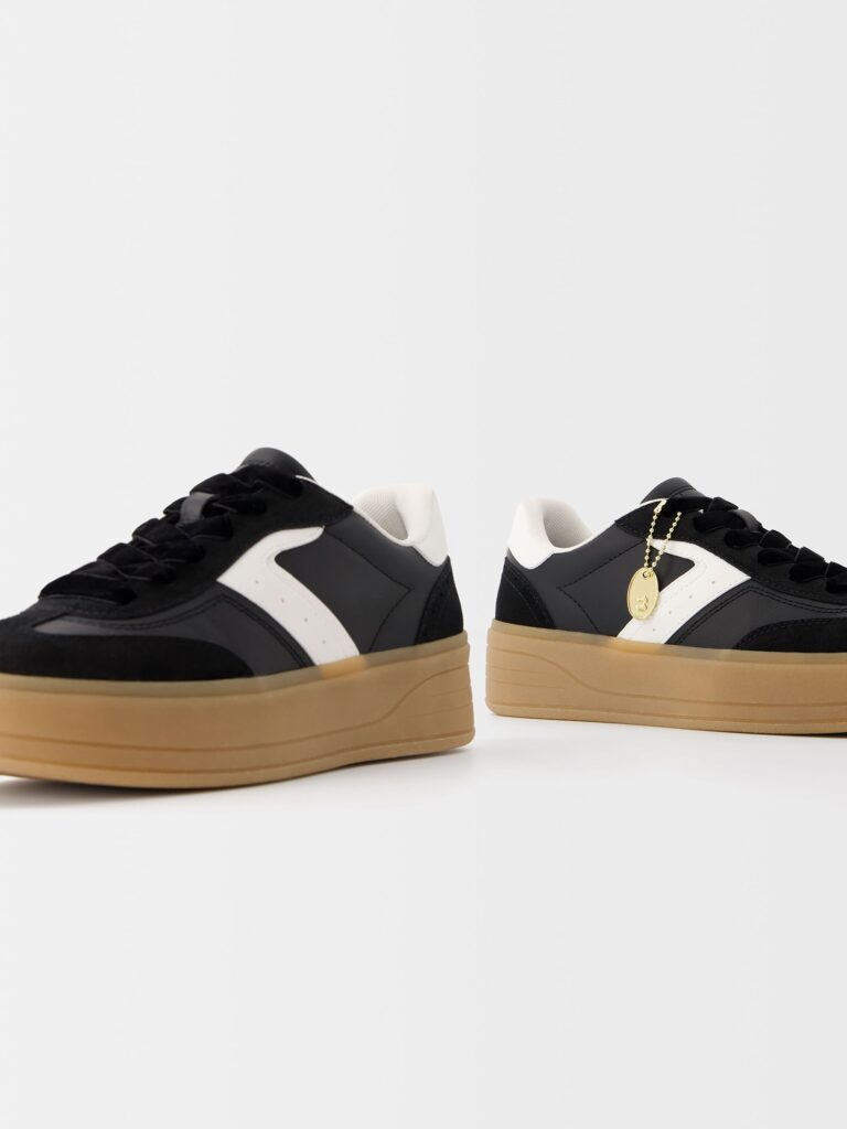 Original Bershka Sneaker low  negru / alb