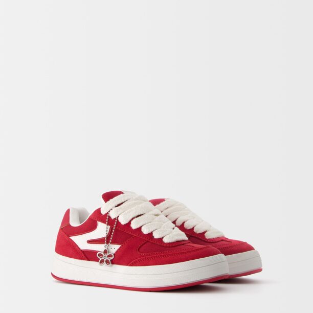 Original Bershka Sneaker low  roșu / alb