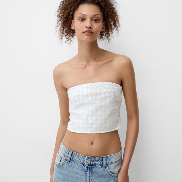 Bershka Top  argintiu / alb