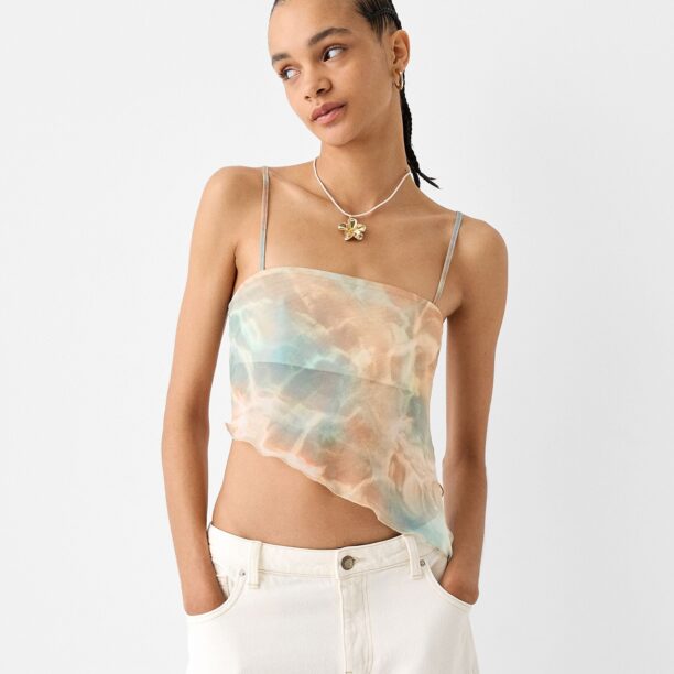 Bershka Top  bej / nisipiu / albastru deschis / portocaliu