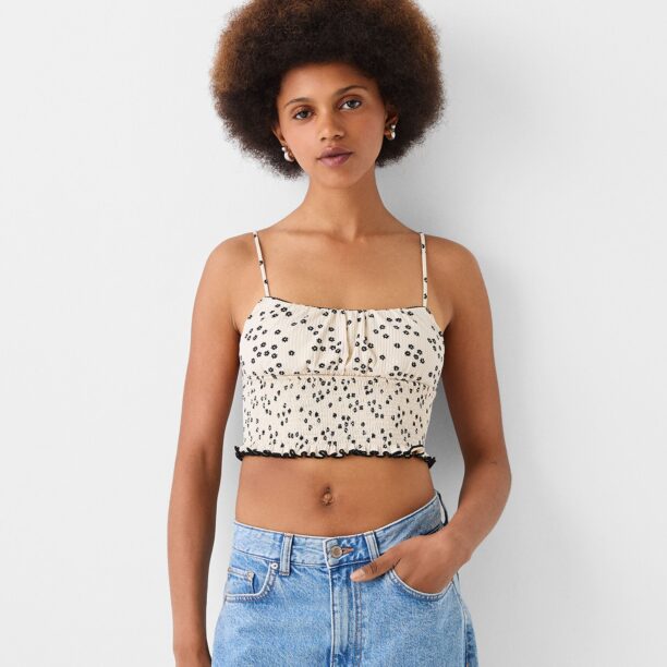 Bershka Top  fildeş / negru