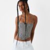 Bershka Top  negru / alb