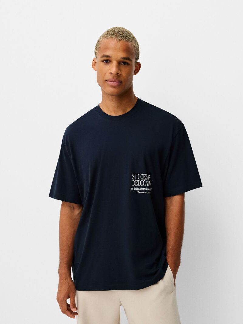 Bershka Tricou  bleumarin / alb