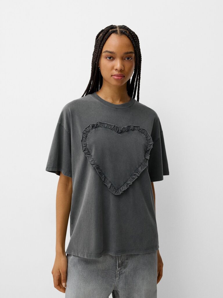 Bershka Tricou  gri grafit