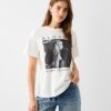 Bershka Tricou  negru / alb murdar