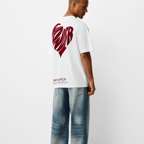 Bershka Tricou  roșu bordeaux / alb preţ