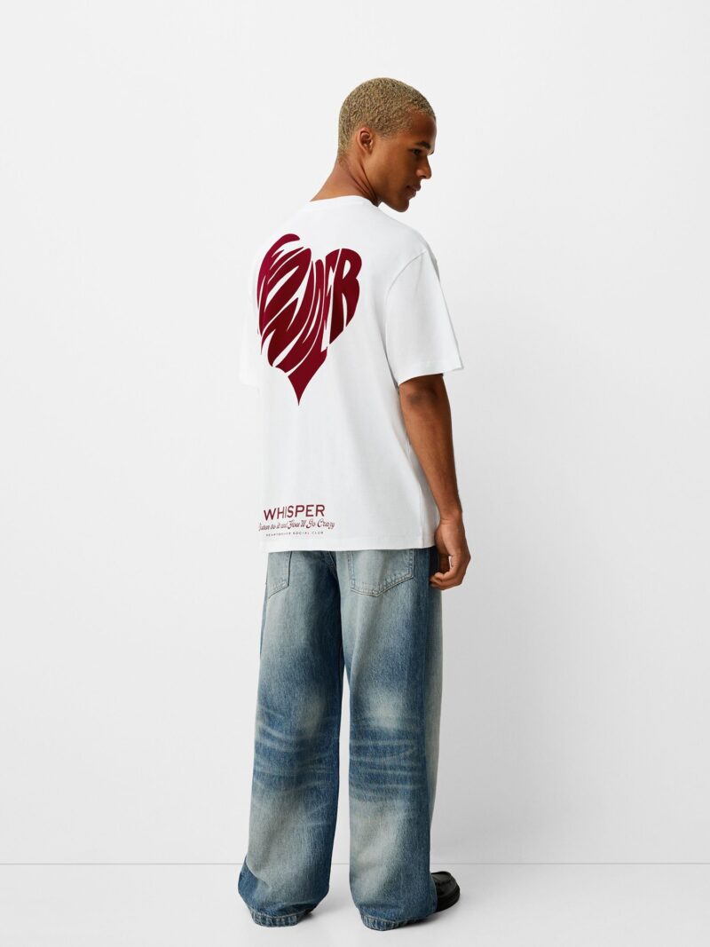 Bershka Tricou  roșu bordeaux / alb preţ