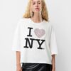 Bershka Tricou  roșu carmin / negru / alb