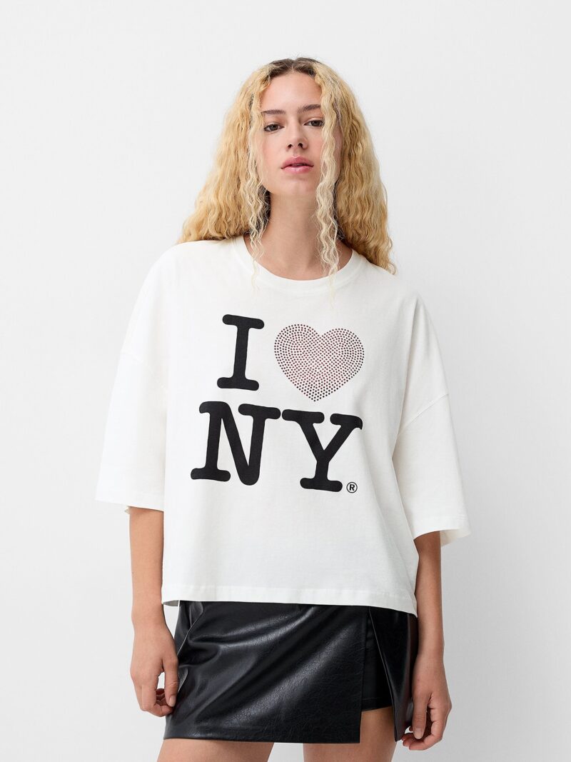 Bershka Tricou  roșu carmin / negru / alb