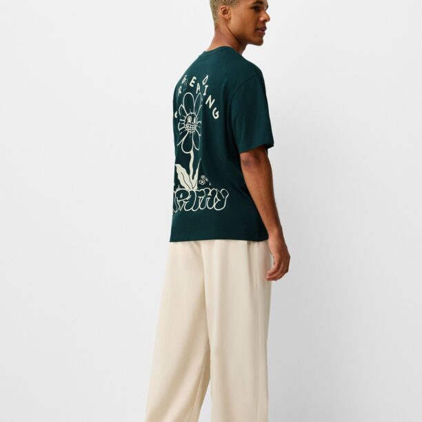 Bershka Tricou  verde închis / alb preţ