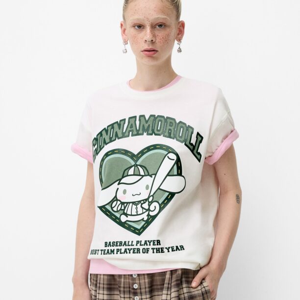 Bershka Tricou  verde smarald / verde pin / alb