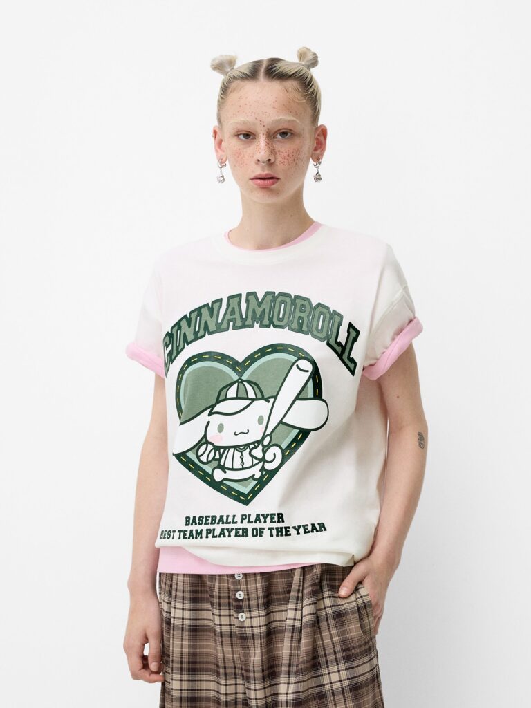 Bershka Tricou  verde smarald / verde pin / alb