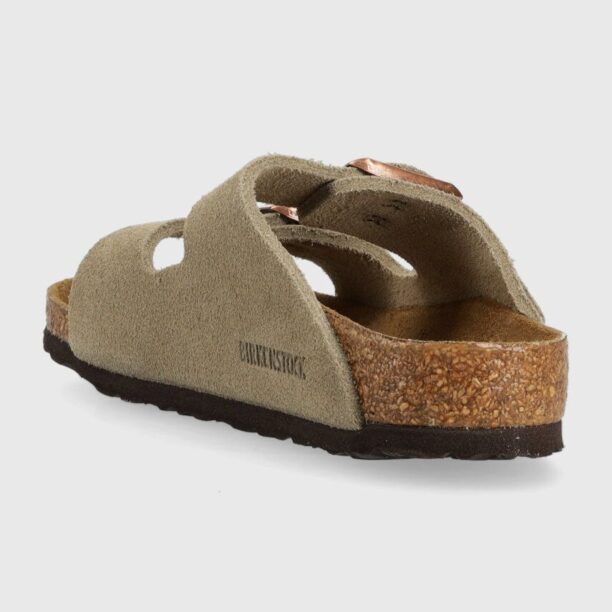 Birkenstock papuci din piele intoarsa pentru copii culoarea bej preţ