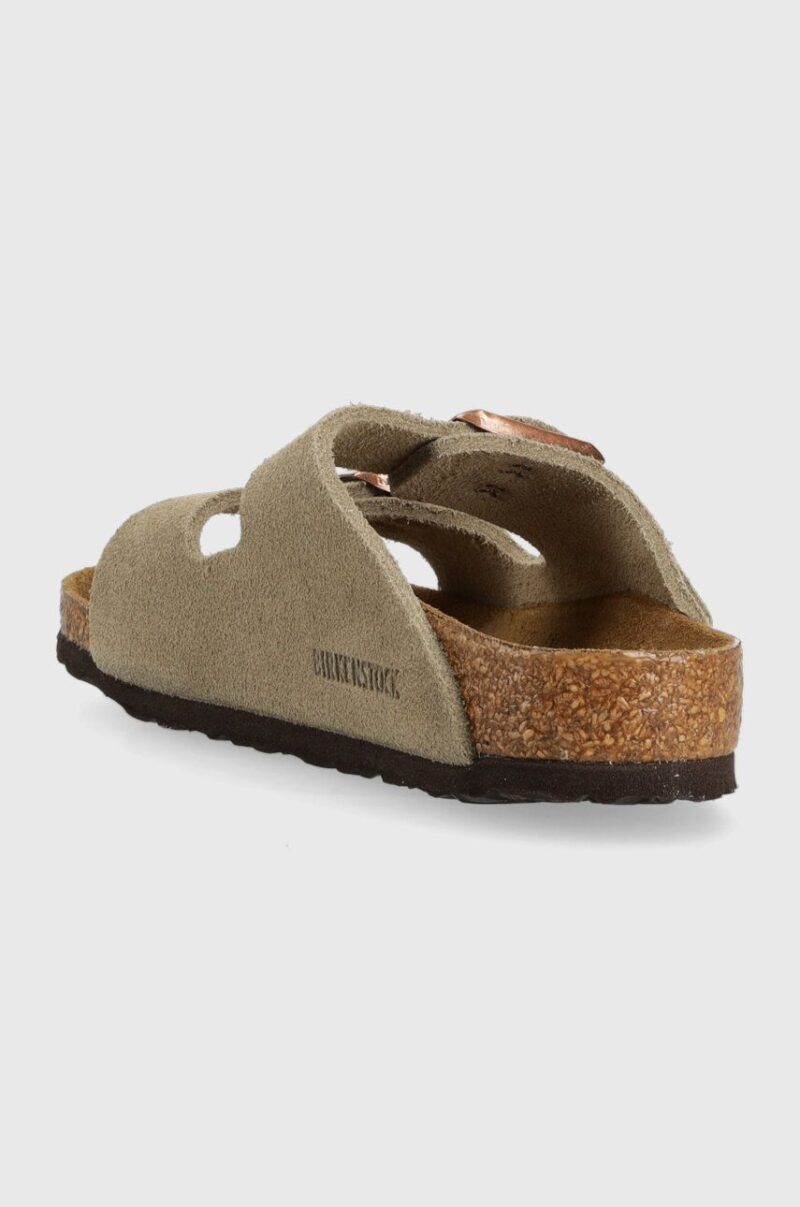 Birkenstock papuci din piele intoarsa pentru copii culoarea bej preţ