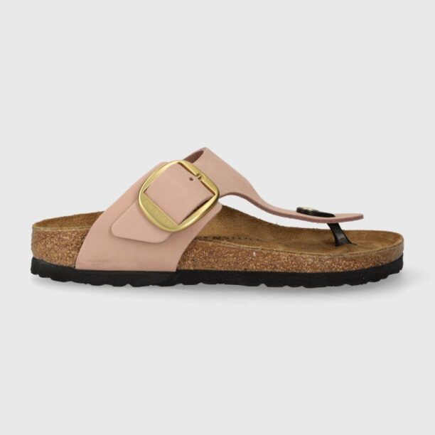 Birkenstock slapi din piele intoarsa Gizeh Big Buckle femei