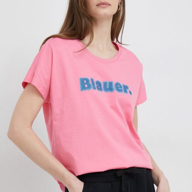 Blauer tricou din bumbac culoarea roz