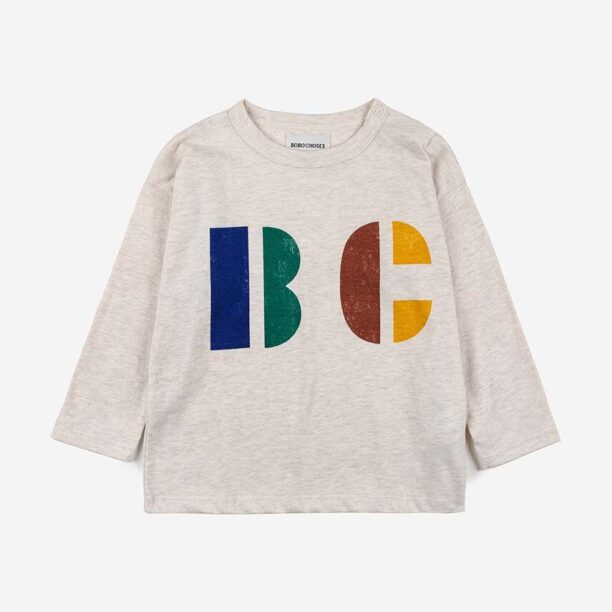 Bobo Choses longsleeve din bumbac pentru bebeluși culoarea bej