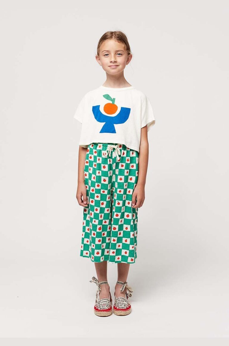 Bobo Choses pantaloni de bumbac pentru copii culoarea verde