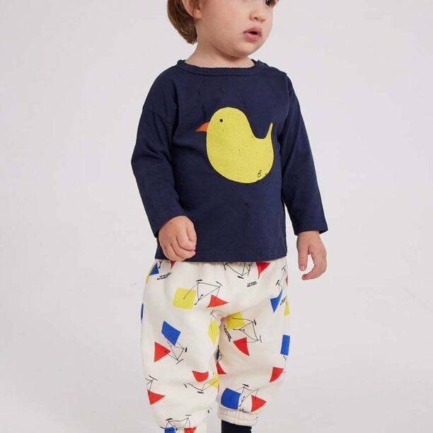 Bobo Choses pantaloni de trening din bumbac pentru bebeluși culoarea alb