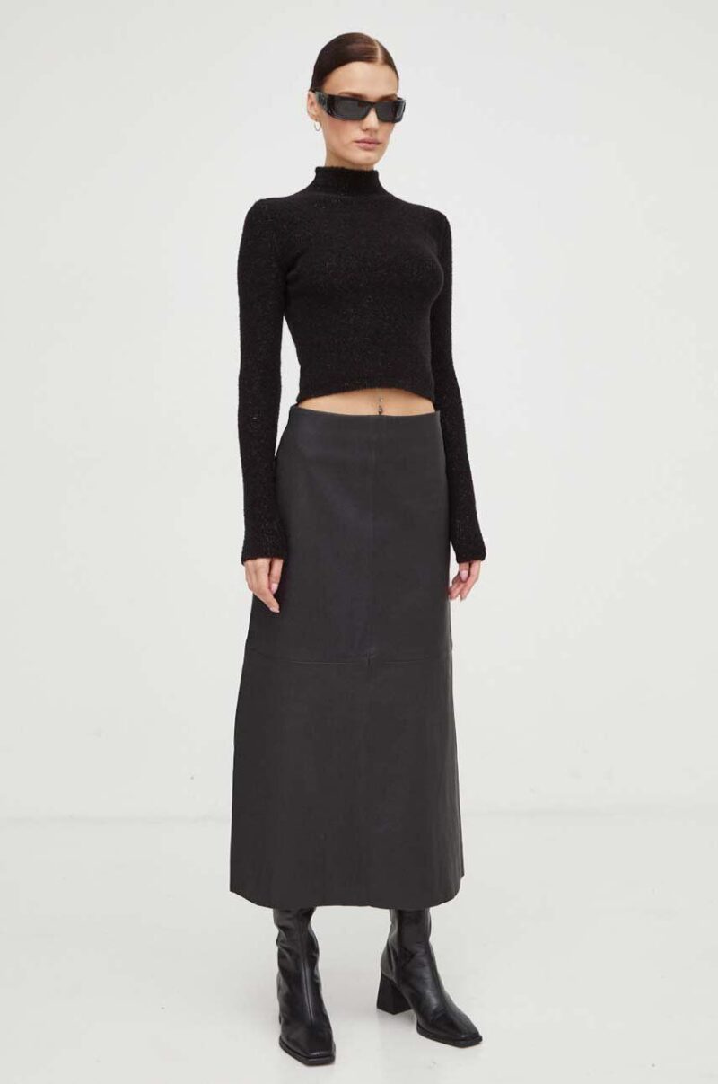 By Malene Birger fusta de piele culoarea negru