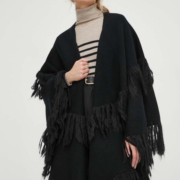 By Malene Birger poncho de lana culoarea negru