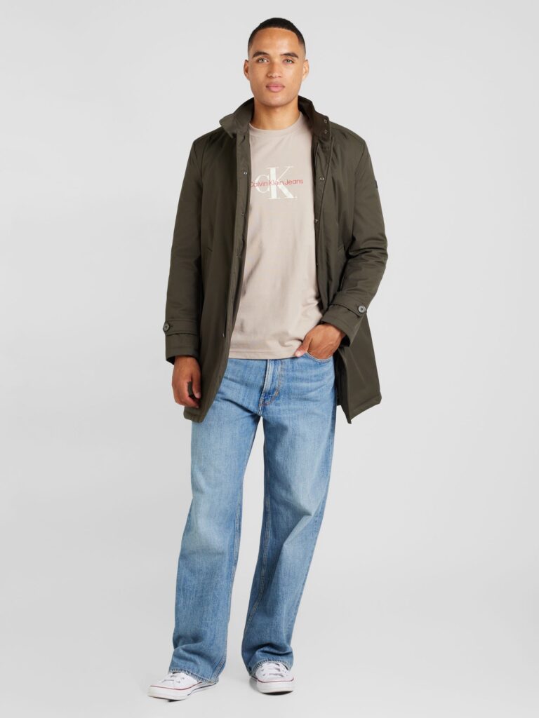 Calvin Klein Jeans Tricou 'DISTRESSED'  gri taupe / roșu / alb