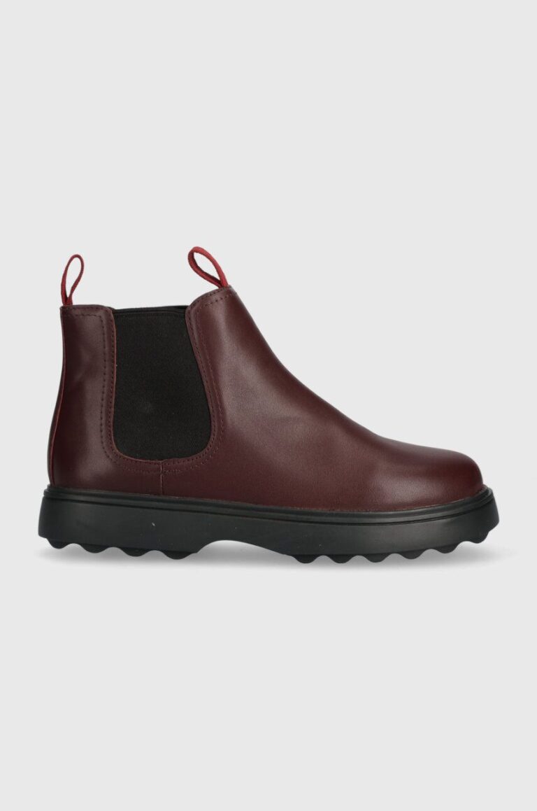 Camper cizme chelsea din piele pentru copii Norte Kids culoarea bordo