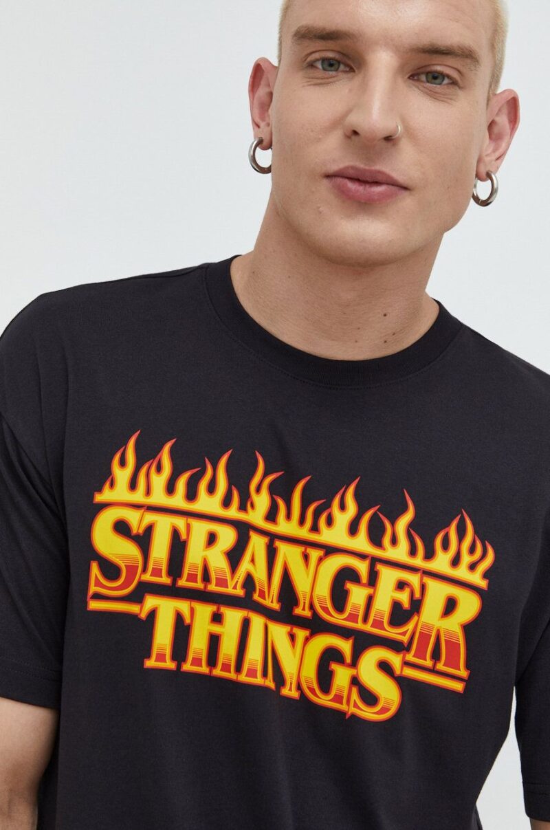 Champion tricou din bumbac Xstranger Things culoarea negru