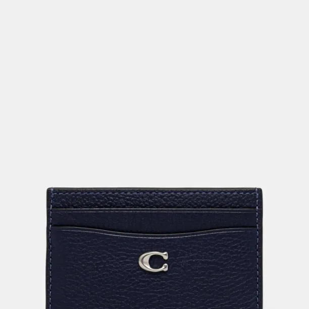 Coach carcasa din piele Essential Card Case culoarea albastru marin