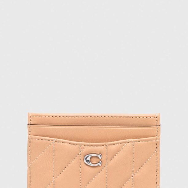 Coach carcasa din piele Essential Card Case culoarea bej