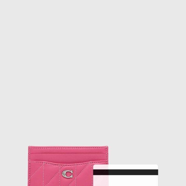 Coach carcasa din piele Essential Card Case culoarea roz preţ