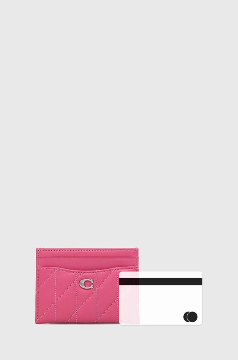 Coach carcasa din piele Essential Card Case culoarea roz preţ