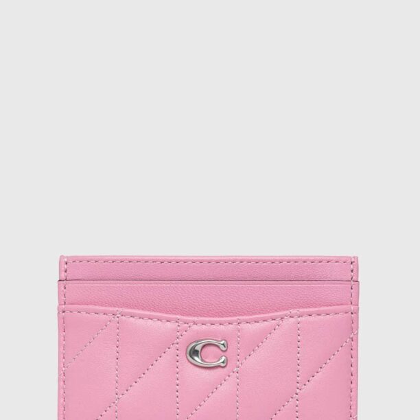 Coach carcasa din piele Essential Card Case culoarea roz