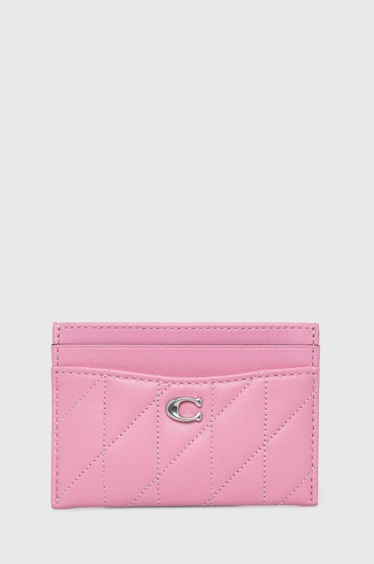 Coach carcasa din piele Essential Card Case culoarea roz