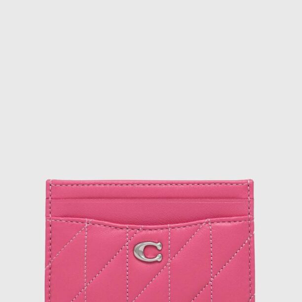 Coach carcasa din piele Essential Card Case culoarea roz