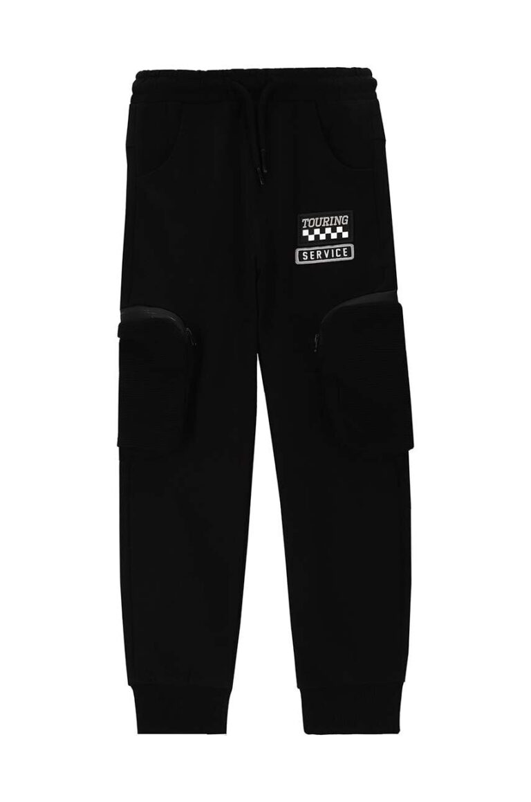 Coccodrillo pantaloni de trening din bumbac pentru copii culoarea negru