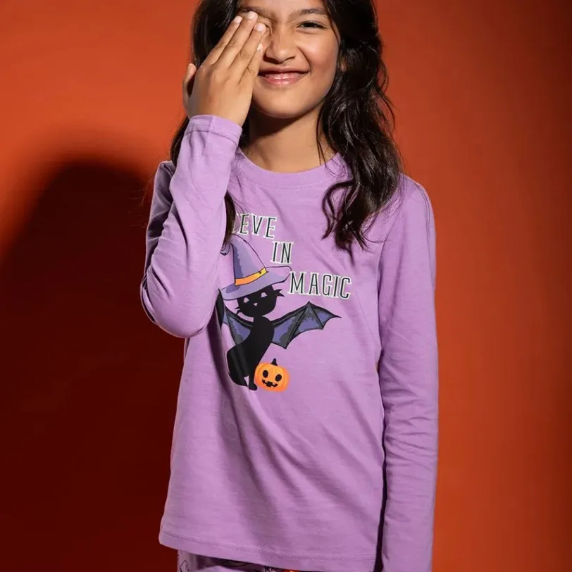 Coccodrillo pijamale de bumbac pentru copii culoarea violet