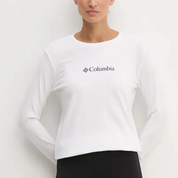 Columbia longsleeve din bumbac North Cascades culoarea alb