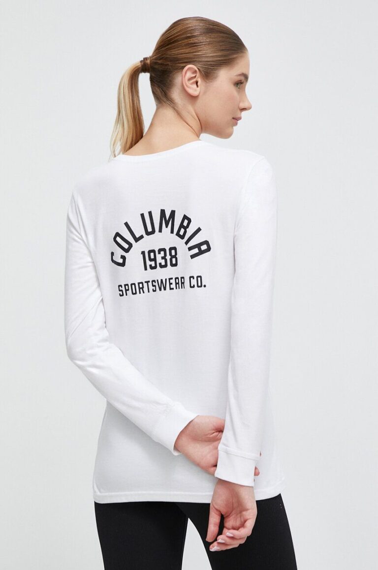 Columbia longsleeve din bumbac culoarea bej