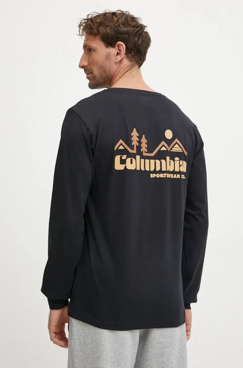 Columbia longsleeve din bumbac culoarea negru