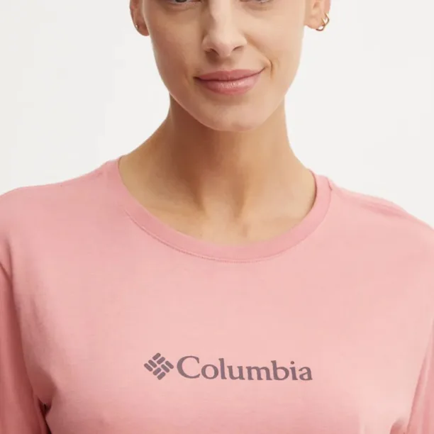 Columbia longsleeve din bumbac culoarea roz