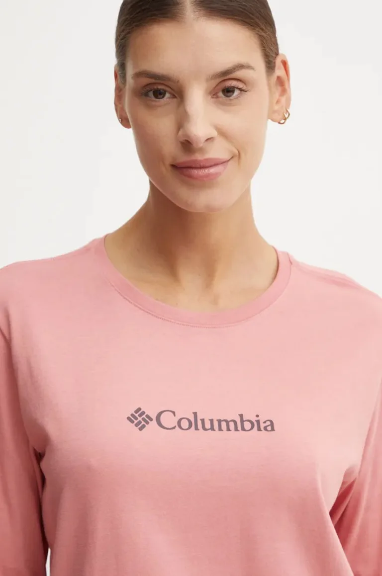 Columbia longsleeve din bumbac culoarea roz