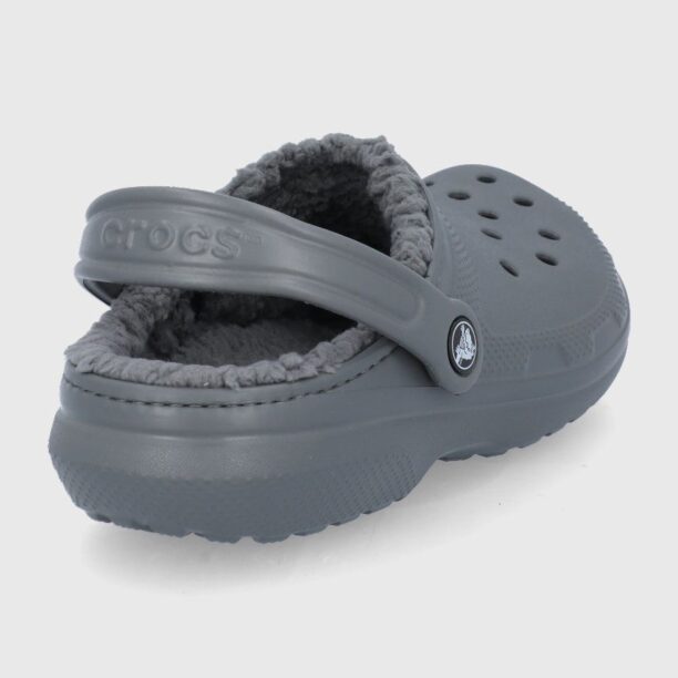 Crocs papuci de casă CLASSIC LINED CLOG culoarea gri ASSIC.LINED.CLOG.203591-ELECTRIC.P preţ