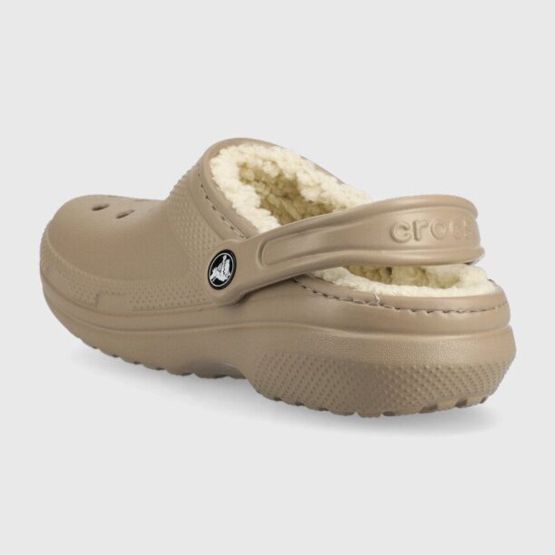 Crocs papuci de casă Classic Lined Clog culoarea maro 203591.2YB-MSHR.BONE preţ