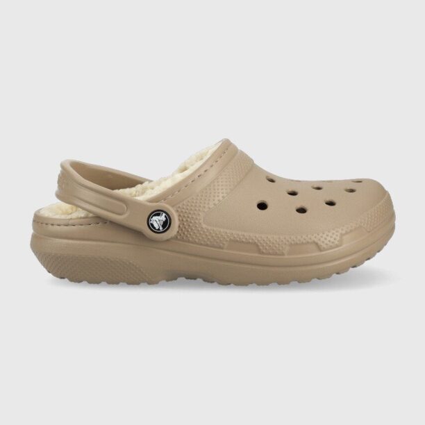 Crocs papuci de casă Classic Lined Clog culoarea maro 203591.2YB-MSHR.BONE